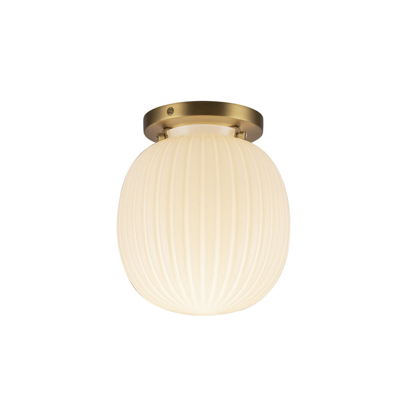 Cherise 7" Semi-Flush Mount in Brushed Gold/Glossy Ribbed Opal Glass