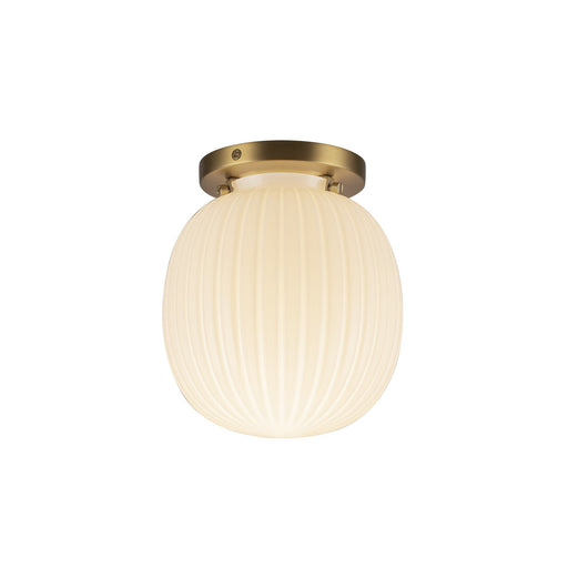 Cherise 7" Semi-Flush Mount in Brushed Gold/Glossy Ribbed Opal Glass