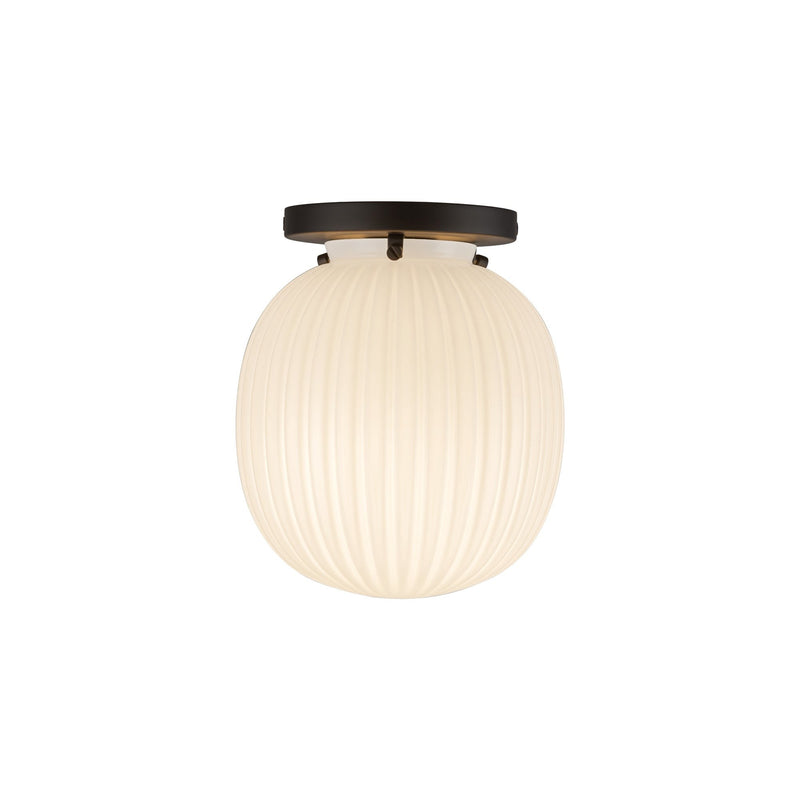Cherise 7" Semi-Flush Mount in Matte Black/Glossy Ribbed Opal Glass