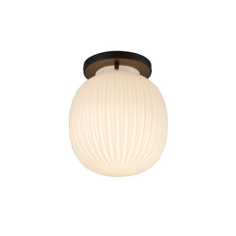 Cherise 7" Semi-Flush Mount in Matte Black/Glossy Ribbed Opal Glass