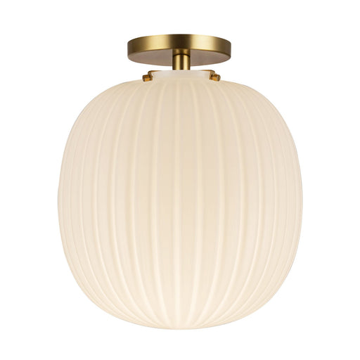 Cherise 12" Semi-Flush Mount in Brushed Gold/Glossy Ribbed Opal Glass
