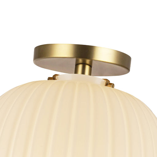 Cherise 12" Semi-Flush Mount in Brushed Gold/Glossy Ribbed Opal Glass