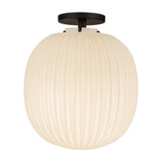 Cherise 12" Semi-Flush Mount in Matte Black/Glossy Ribbed Opal Glass