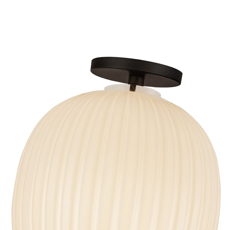 Cherise 12" Semi-Flush Mount in Matte Black/Glossy Ribbed Opal Glass