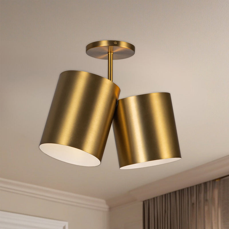 Keiko 14" 2-Light Semi-Flush Mount in Brushed Gold