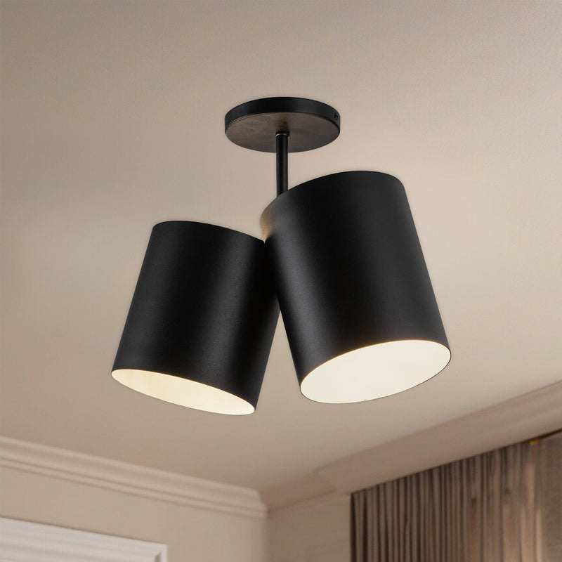 Keiko 14" 2-Light Semi-Flush Mount in Black