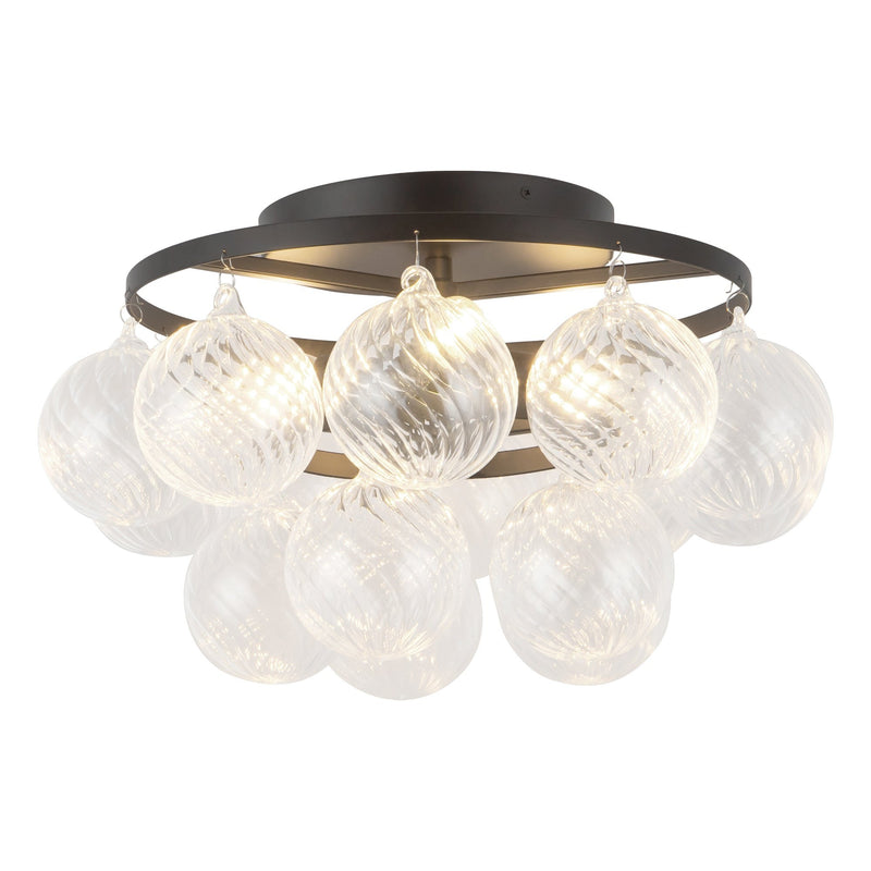Faye 18" Semi-Flush Mount in Matte Black/Clear Ribbed Glass