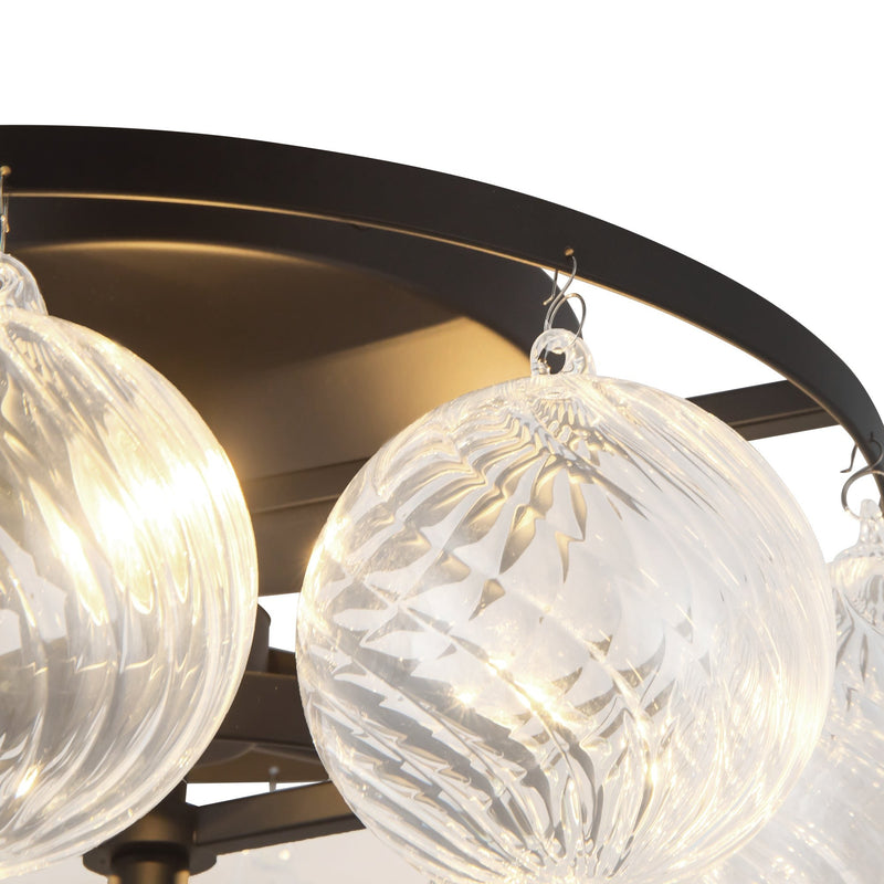 Faye 18" Semi-Flush Mount in Matte Black/Clear Ribbed Glass