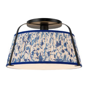 Scout 13" Semi-Flush Mount in Matte Black/Blue Linen