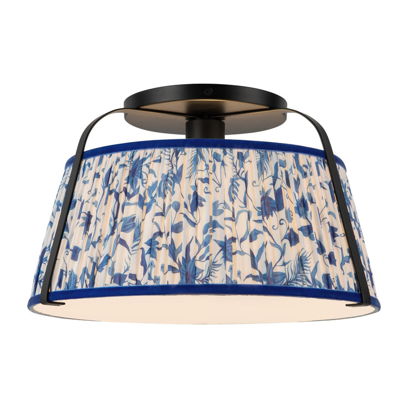 Scout 13" Semi-Flush Mount in Matte Black/Blue Linen