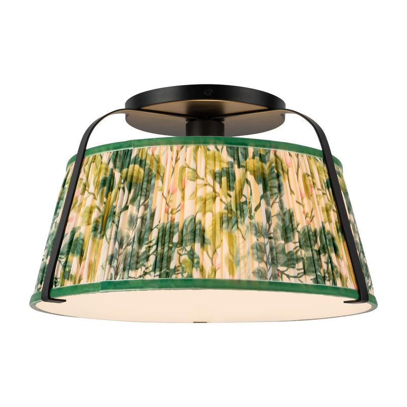 Scout 13" Semi-Flush Mount in Matte Black/Green Linen