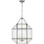Morrison 3-Light Medium Clear Glass Lantern Pendant in Brushed Nickel
