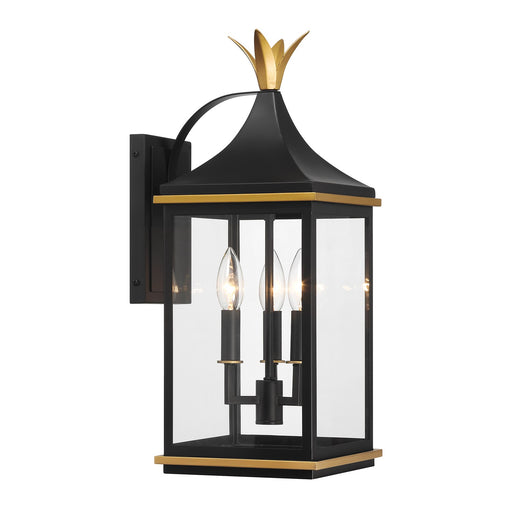 Simpson 3 Light 8" Outdoor Sconce in Matte Black + Textured Gold