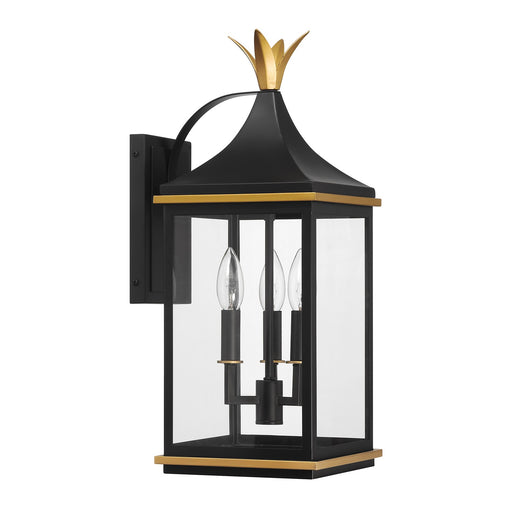 Simpson 3 Light 8" Outdoor Sconce in Matte Black + Textured Gold