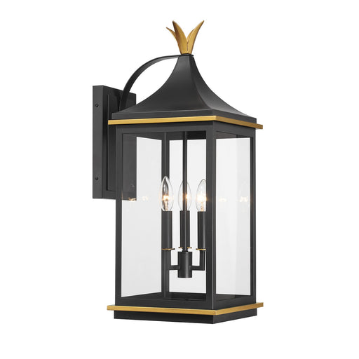 Simpson 3 Light 10" Outdoor Sconce in Matte Black + Textured Gold