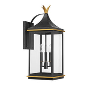 Simpson 3 Light 10" Outdoor Sconce in Matte Black + Textured Gold