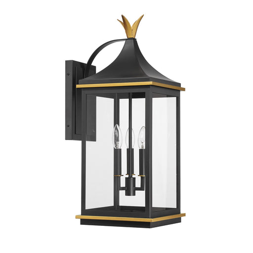 Simpson 3 Light 10" Outdoor Sconce in Matte Black + Textured Gold