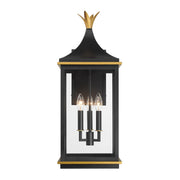 Simpson 3 Light 10" Outdoor Sconce in Matte Black + Textured Gold