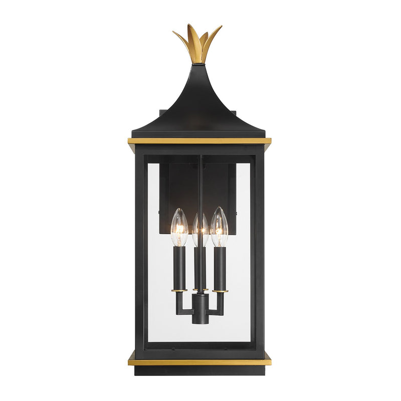 Simpson 3 Light 10" Outdoor Sconce in Matte Black + Textured Gold