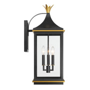 Simpson 3 Light 10" Outdoor Sconce in Matte Black + Textured Gold