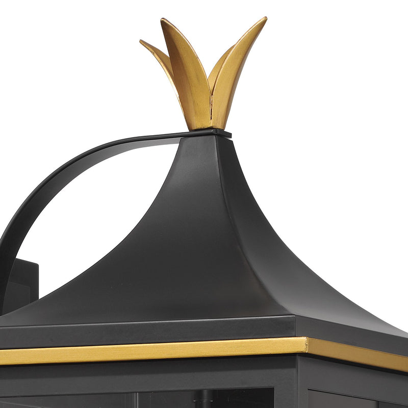 Simpson 3 Light 10" Outdoor Sconce in Matte Black + Textured Gold