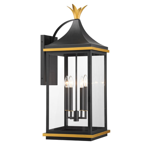 Simpson 4 Light 12.25" Outdoor Sconce in Matte Black + Textured Gold