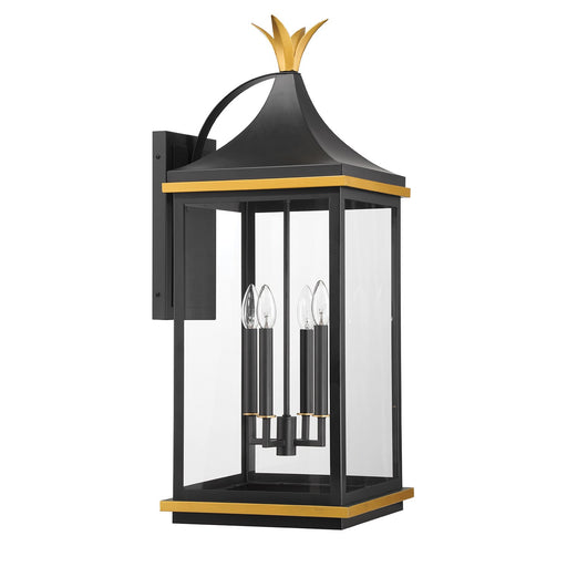 Simpson 4 Light 12.25" Outdoor Sconce in Matte Black + Textured Gold