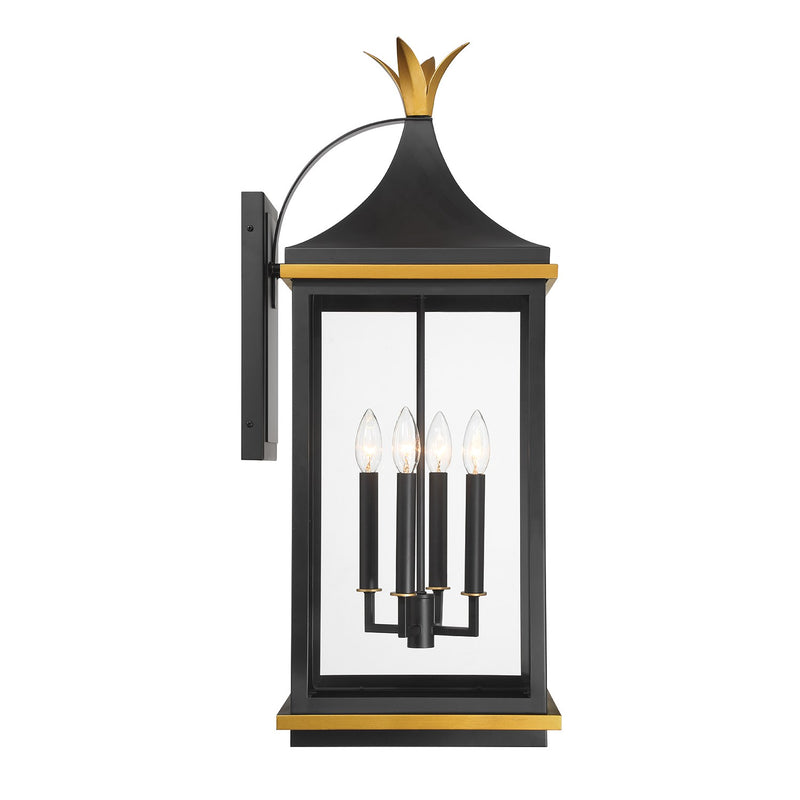 Simpson 4 Light 12.25" Outdoor Sconce in Matte Black + Textured Gold
