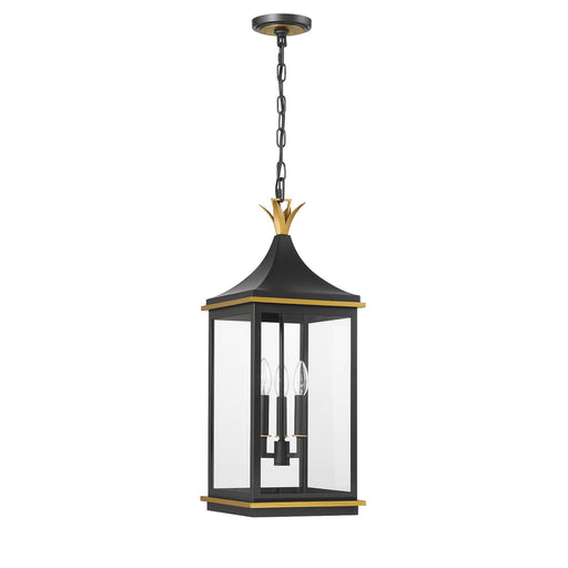 Simpson 3 Light 10" Outdoor Pendant in Matte Black + Textured Gold