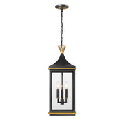 Simpson 3 Light 10" Outdoor Pendant in Matte Black + Textured Gold