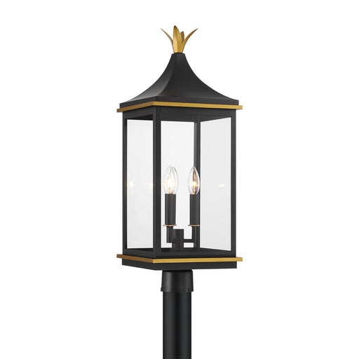 Simpson 3 Light 10" Outdoor Post in Matte Black + Textured Gold