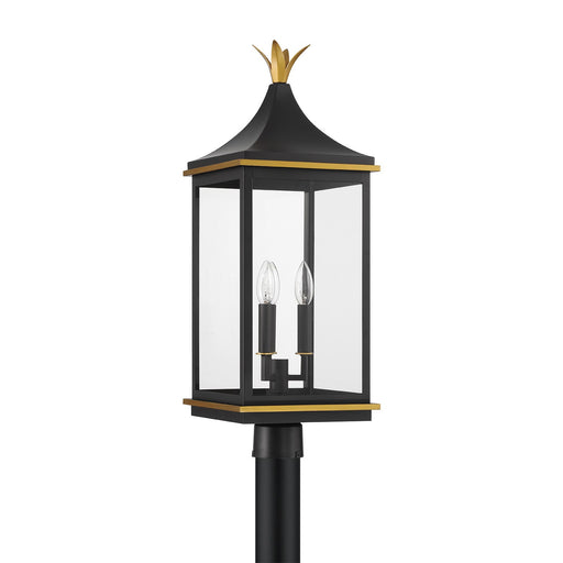 Simpson 3 Light 10" Outdoor Post in Matte Black + Textured Gold