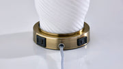 Freya Table Lamp Set of 2 in White Texture Glass, White Linen, Antique Brass