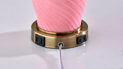 Freya Table Lamp Set of 2 in Pink Texture Glass, White Linen, Antique Brass