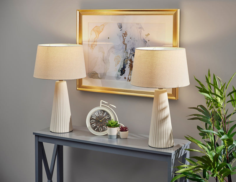 Lana Table Lamp Set in Off-White Ribbed Ceramic