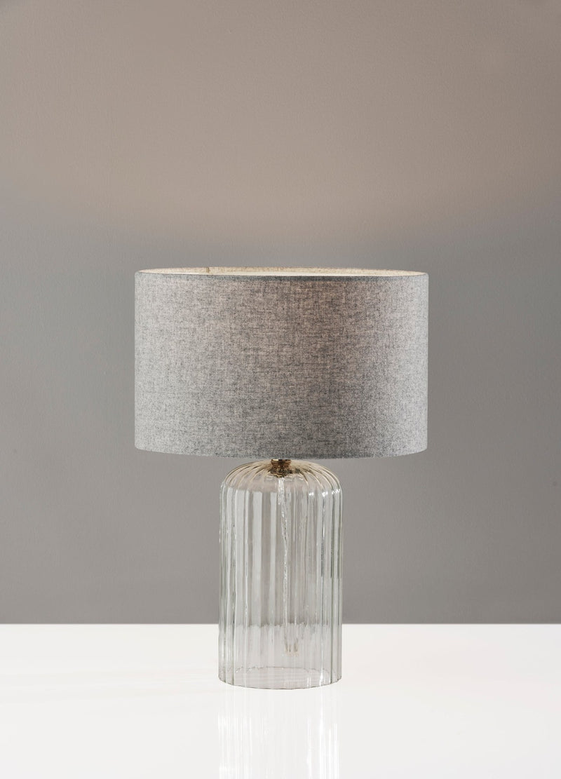 Carrie Table Lamp in Clear Ribbed Glass W. Antique Brass Neck