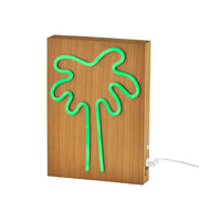 Neon Palm Tree LED Accent Lamp in Natural Wood Grain On Plastic - Water Transfer