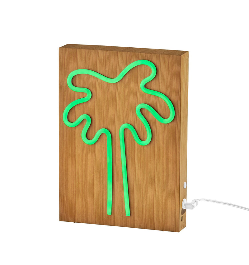 Neon Palm Tree LED Accent Lamp in Natural Wood Grain On Plastic - Water Transfer
