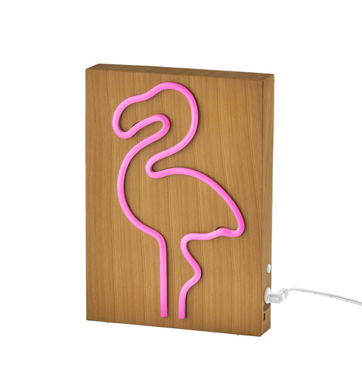Neon Flamingo LED Accent Lamp in Natural Wood Grain On Plastic - Water Transfer