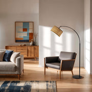 Burlap Arc Floor Lamp in Antique Bronze