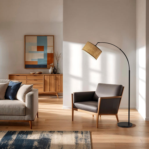 Burlap Arc Floor Lamp in Antique Bronze