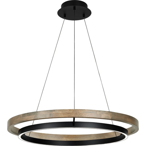 Grace 36 Chandelier in Matte Black and Weathered Oak Wood