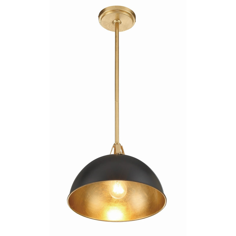 Soto 1 Light 12" Pendant in Matte Black + Antique Gold