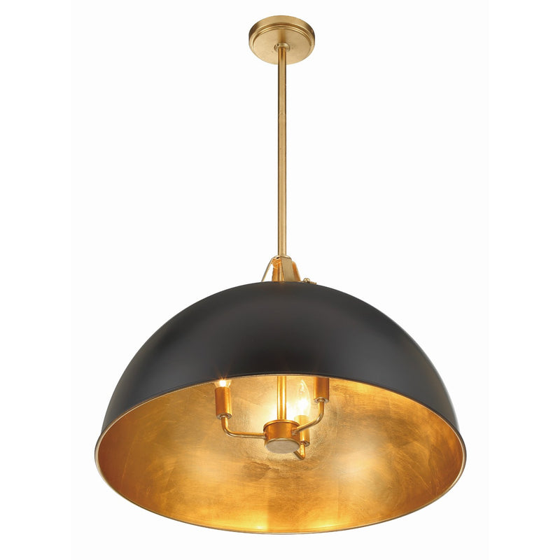 Soto 3 Light 23.5" Pendant in Matte Black + Antique Gold