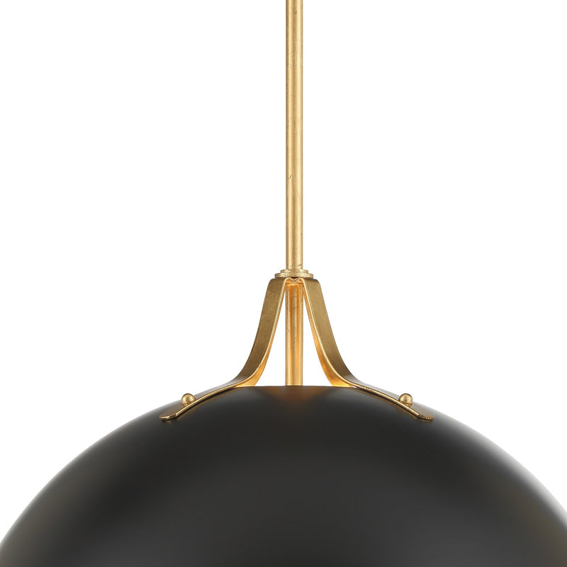 Soto 3 Light 23.5" Pendant in Matte Black + Antique Gold