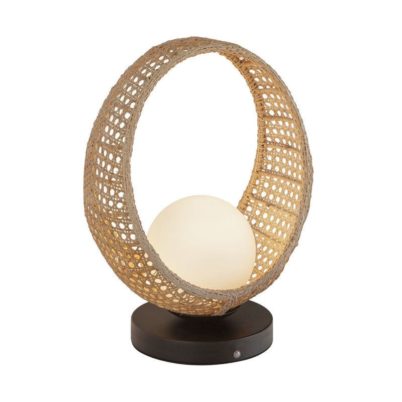 Lanai 16" Cordless Table Lamp in Black/Opal Glass