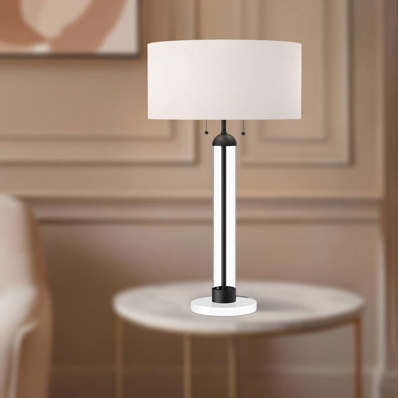 Sasha 18" 2-Light Table Lamp in Matte Black/White Linen