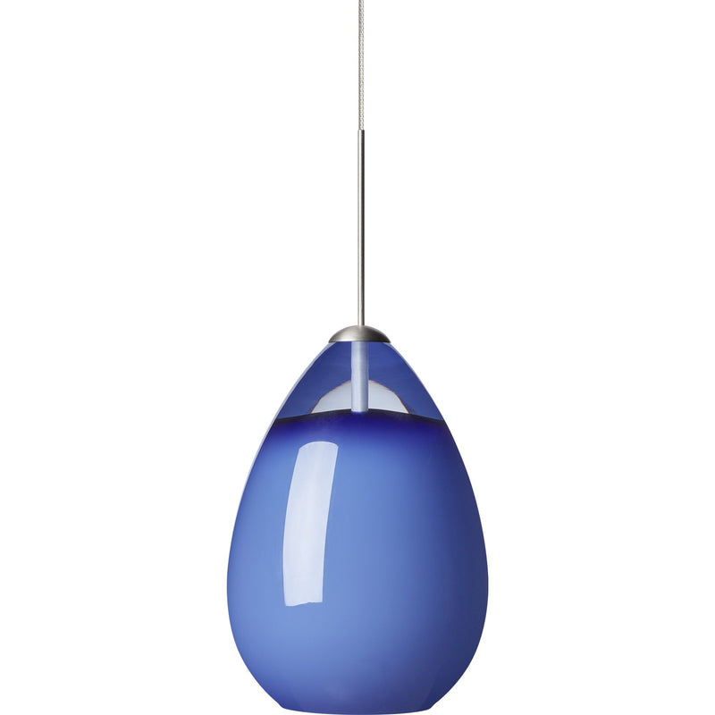 Alina Mini Pendant in Satin Nickel with Steel Blue Glass