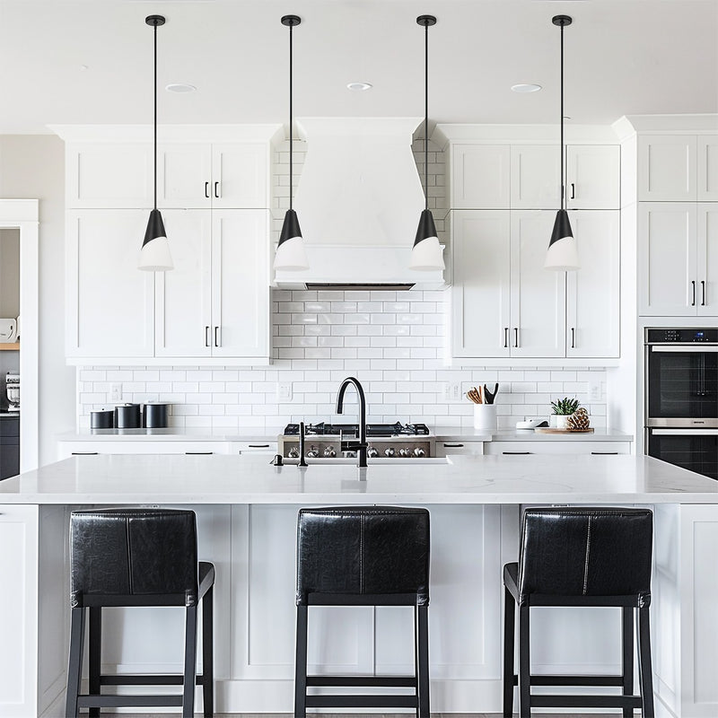 Tori 1 Light 9" Pendant in Matte Black in a room setting
