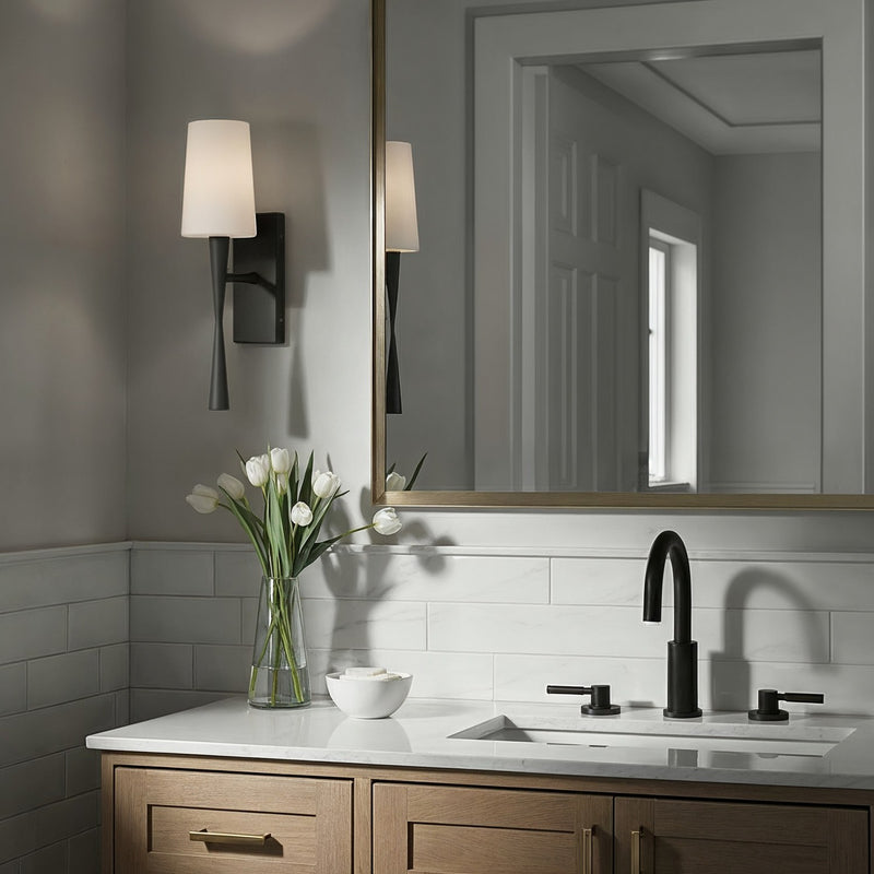 Trenton 1 Light 5" Sconce in Black Forged in a room setting
